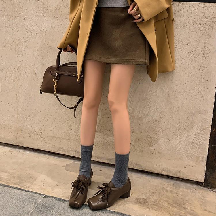 Niche retro square head ballet thick heel single shoes 2025 spring new lace-up small leather shoes~ pig head shoes