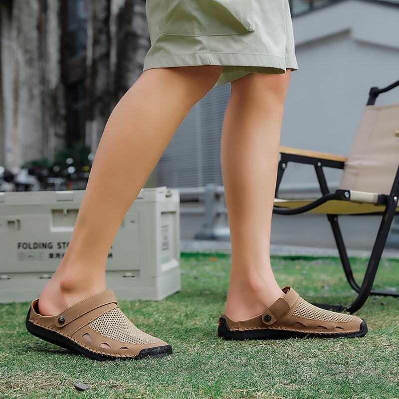Men Hiking Sandals Black Khaki Outdoor Summer Brown Wide Palm Handmade Slippers Beach Shoes for Father Plus Size