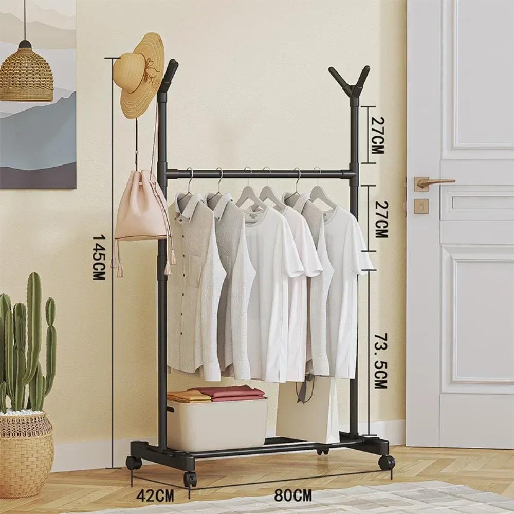 Double-pole Coat Rack Elevated Design Floor Standing Modern Minimalism Clothes Rack Sponge Holder Metal Dustproof Clothing Rack