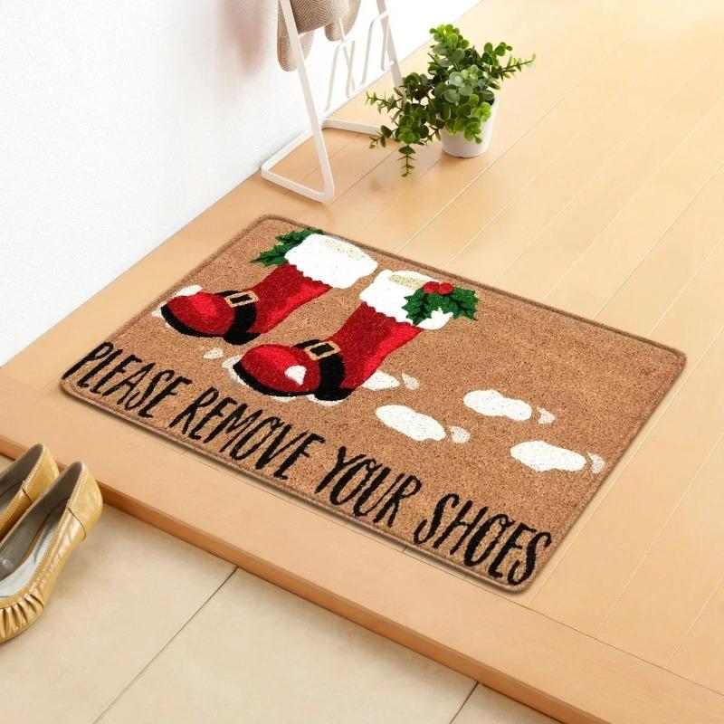 Festive Christmas Door Mat with Gnome Reindeer Patterns Non-slip Floor Rug for Entrance Home Decorative Mat Christmas Collection