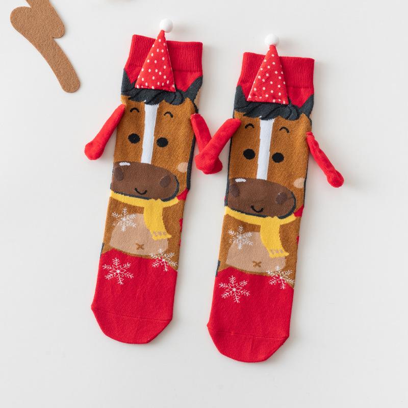 Christmas Cartoon Knit Crew Socks, Festive Santa Tree Gingerbread Pattern Socks Holiday Party Gifts