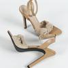 Fashion FHC New Women High Heeled Sandals,Flannel Summer Shoes,Open Toe,Knotted,Ankle Buckle Strap,Apricot,Size 35-43,Dropship