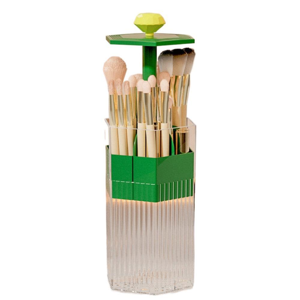 

Dustproof Automatic Lifting Makeup Brush Holder Press Type Cosmetics Storage Box Bathroom зелёный