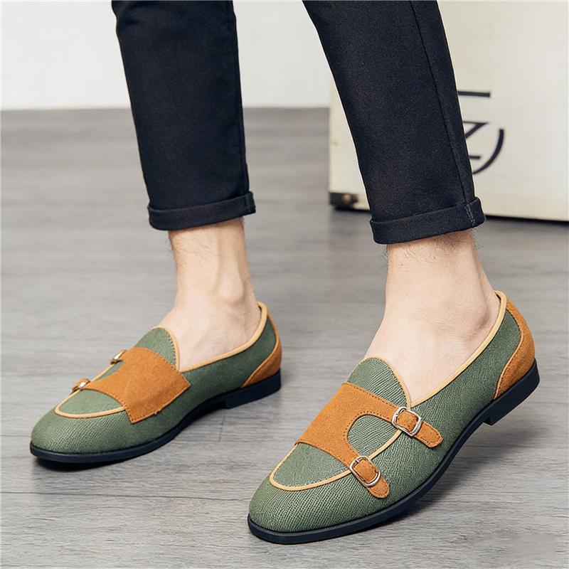 Trend Nieuwe Witte Groene Canvas Monk Strap Rijschoenen Voor Mannen Formeel Avond Bruiloft Kantoor Schoenen Sapato Social Masculino