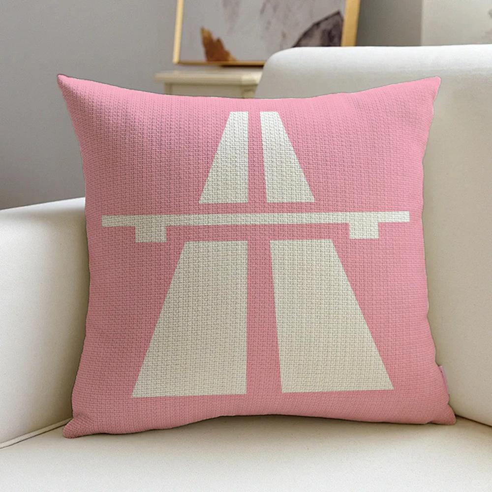 1P- German Autobahn Sign Prints Cushion Cover Natural Linen Pillowcase Set, All-In-One Decor For Sofa, Bedroom & Chair