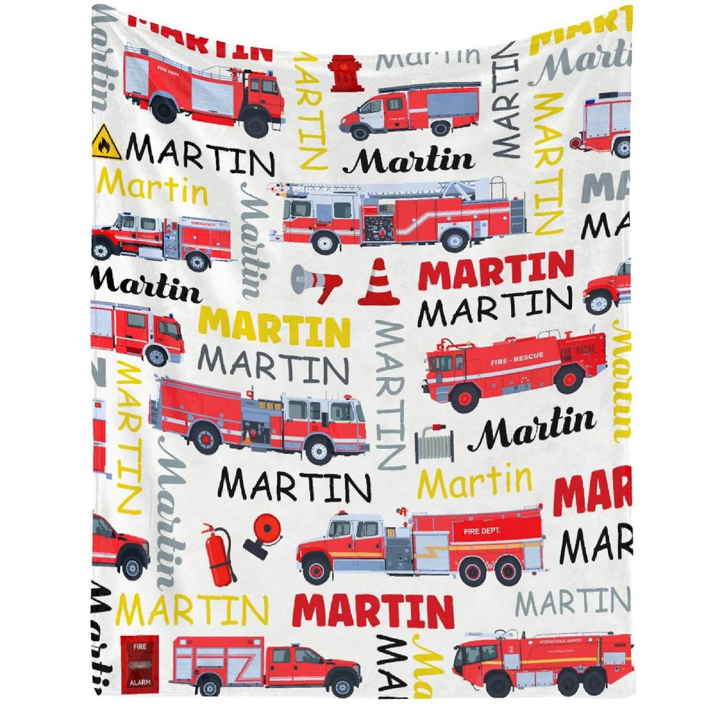 Cartoon Fire Engine Printed Blanket for Sofa Bed Travel Camping Living Room Office Conditioning Blanket for All Seasons Gifts