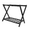Luggage Rack Black Folding Double Layers Wooden Ultra Wide Strong Load Bearing Suitcase Stand for
