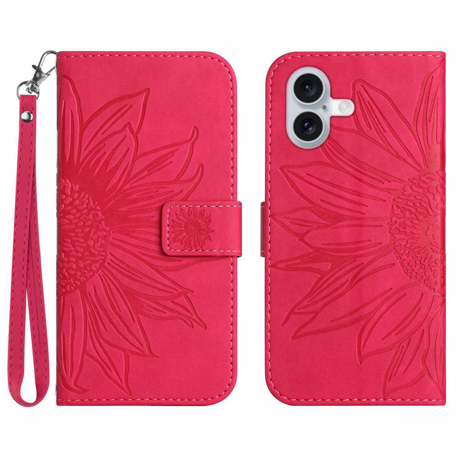 

HT04 для iPhone 16 Чохол Sunflower Imprint Шкіряний гаманець для телефону з ремінцем на руку I