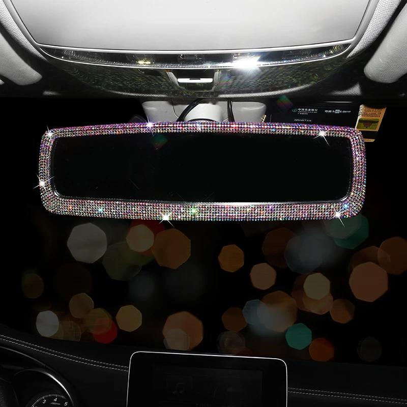 Shiny Diamond Crystal Car Interior Rearview Mirror Glitter Rhinestone Auto Rear View HD Mirror Bling Car Accessories for Women