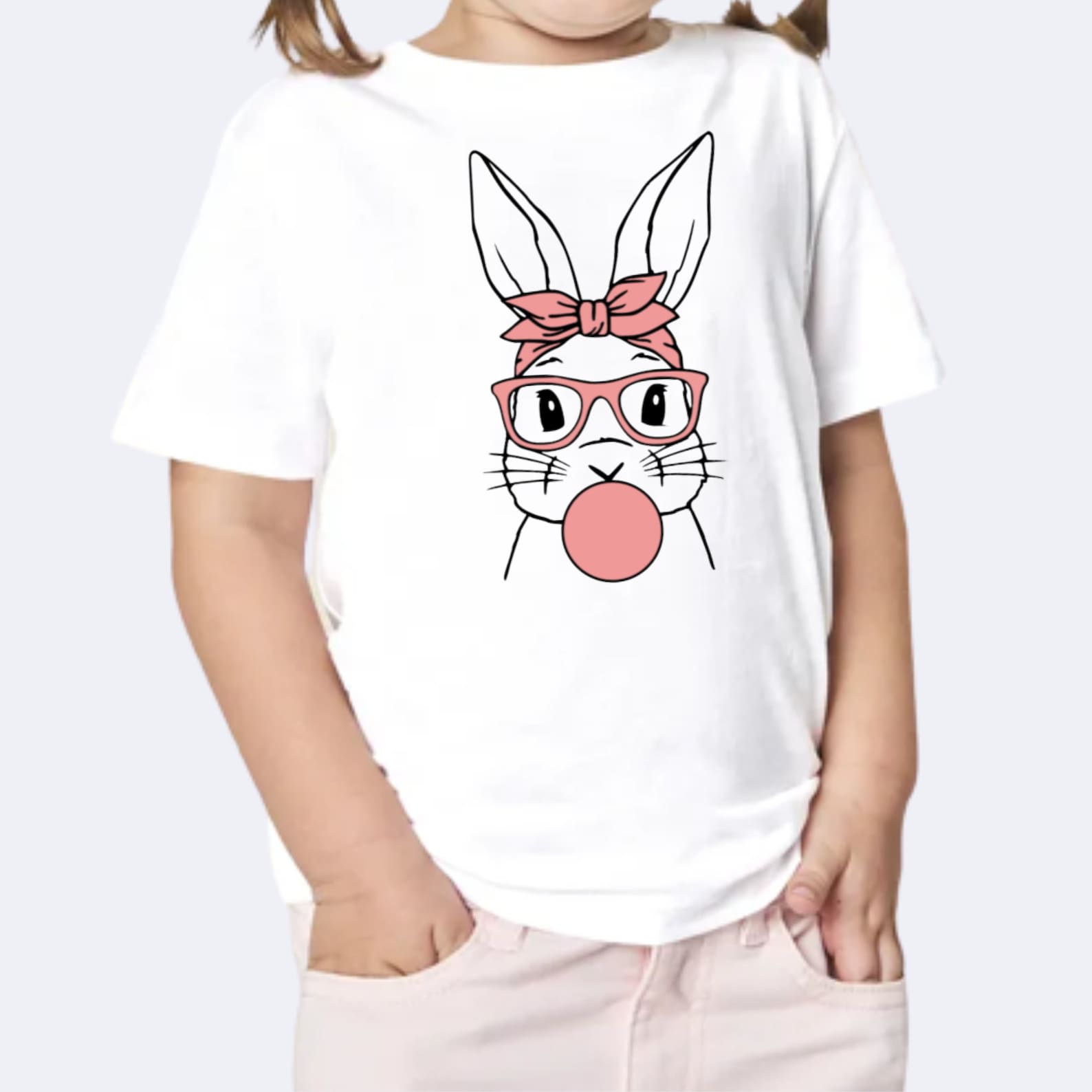 Bunny with bandana T-Shirt, Girl shirt, Bubble gum tshirt, Funny shirt, Children Shirt, Custom shirt 100
