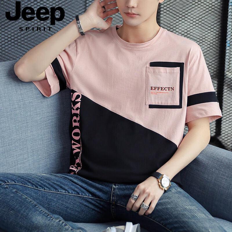 JEEP SPIRIT Men s Color-block Pure Cotton Short-Sleeve T-Shirt 2XL