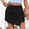Summer Women High Waist Ruched Asymmetrical Bodycon Mini Skirt