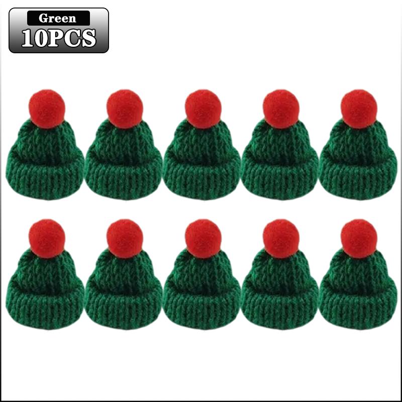 10-100PCS Mini Christmas Tree Ornaments Hats and Scarves Red Green Knit Yarn Pom Pom Holiday Hanging Decor Party Accessories