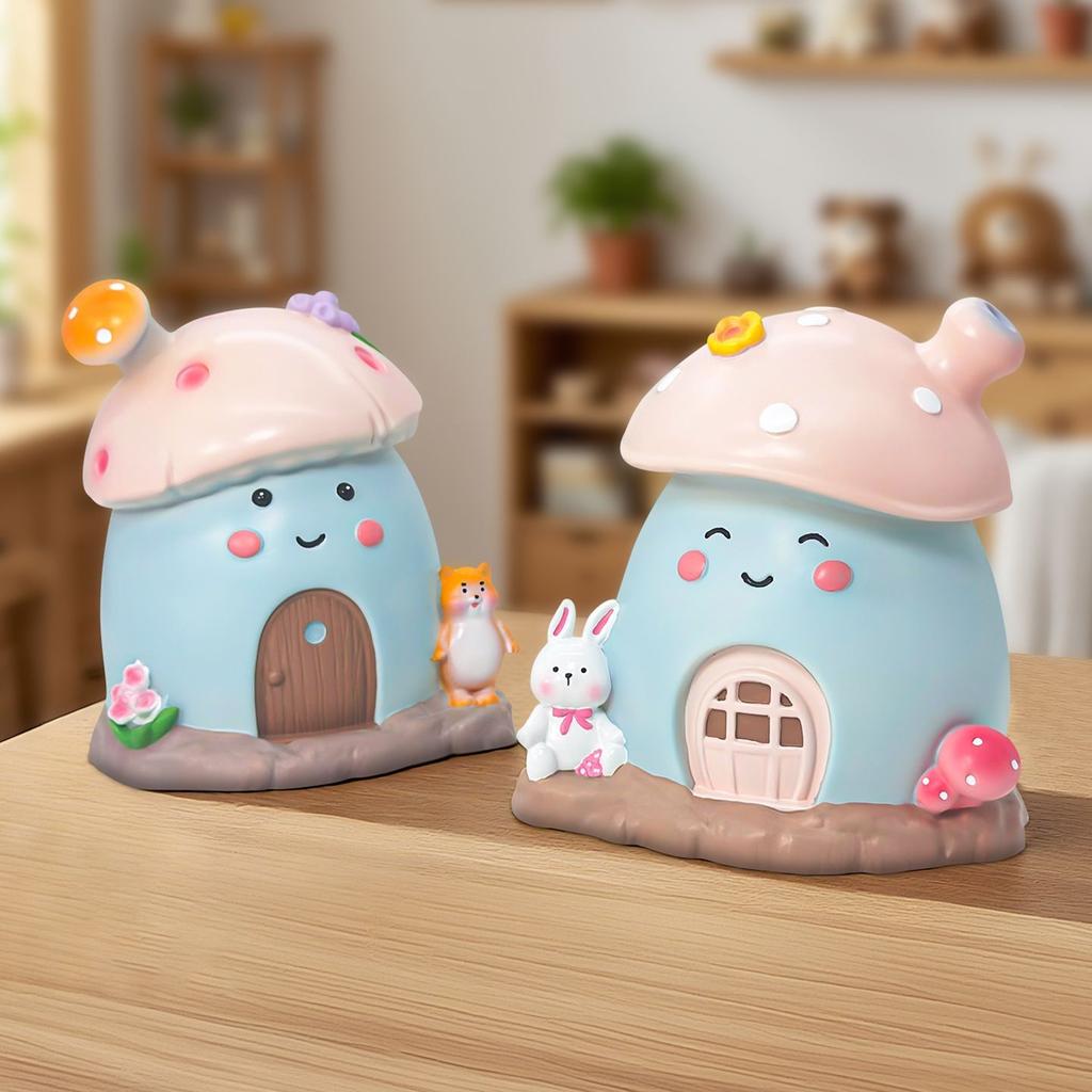 New Kid's Mushroom House Creative Piggy Bank, Large Medium Financial Storage Jar Office Desktop Cartoon Anti-drop Ornament