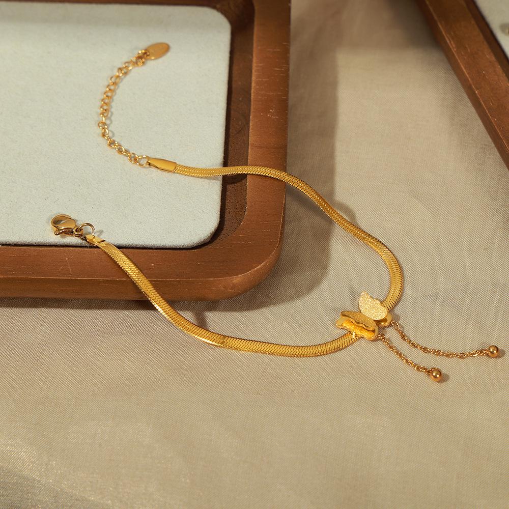 European & American Luxury Titanium Steel Butterfly Anklet, 18K Gold-Plated
