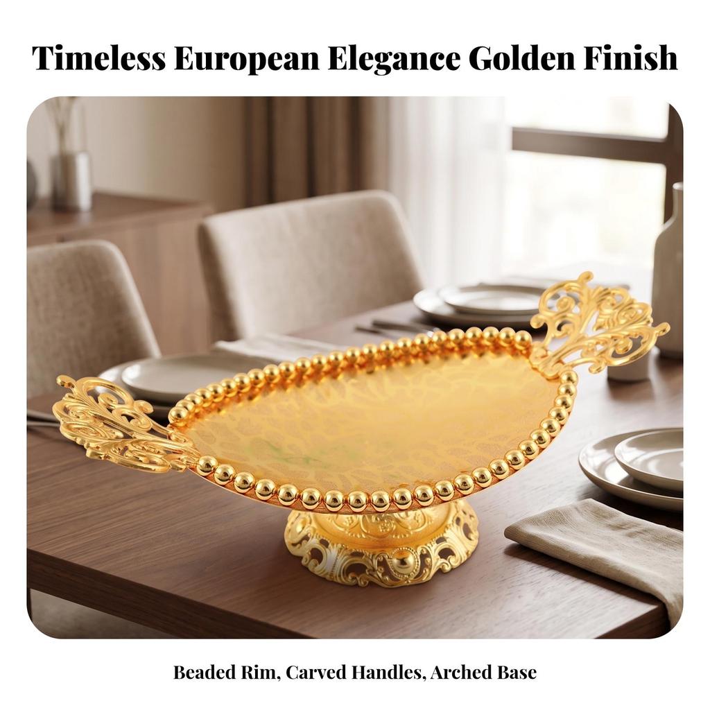 Fruit Plate with Handles Multifunctional Ornate Metal Platter Smooth for Hosts