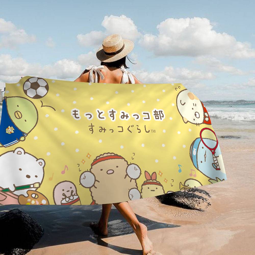 Cartoon Pink Sumikko Gurashi Microfiber Blanket Quick Drying Beach Towels Oversized Printing Super Absorbent Pool Towel Blanket