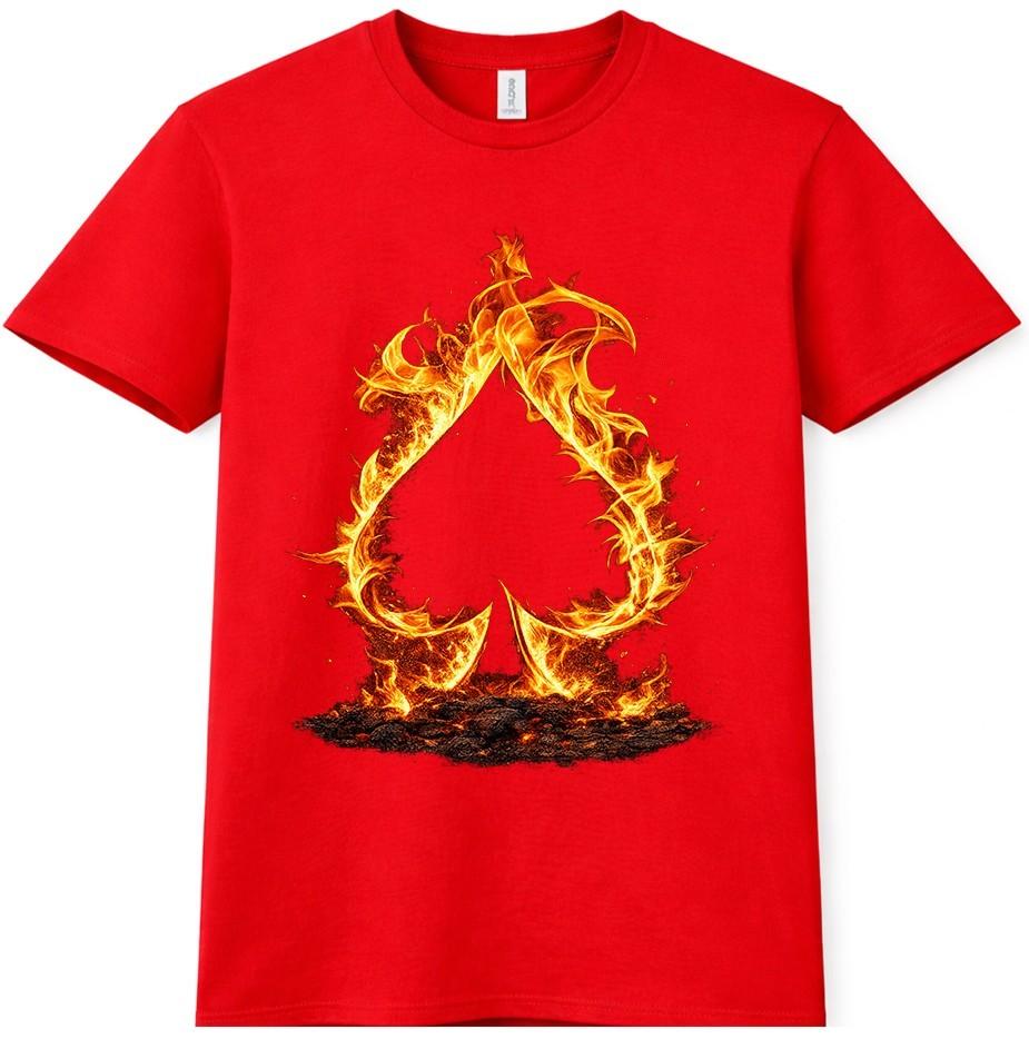 Flaming Spade Poker T Shirt Fire Card Suit Casino Gambling Graphic Tee