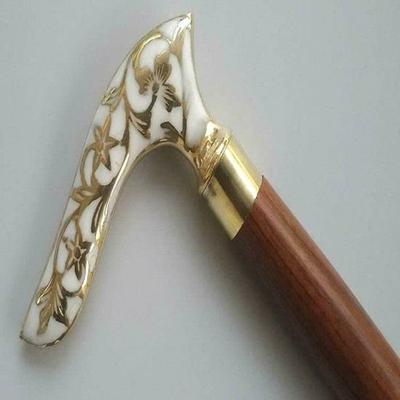 Premium Wooden Walking Stick Cane Handmade Wooden Walking Cane with Leaf Gudda Brass Handle, 91.44 Cm
