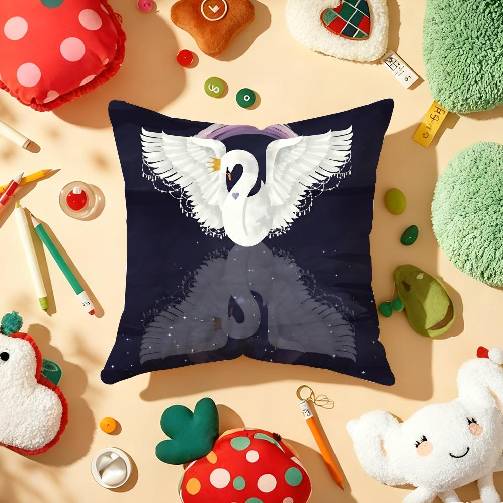 Wildflower Cute Pink Swan Cushion Cover Plush Fabric Soft DoubleSided Printed Sofa Warm Winter Home Gift Pillow Cover