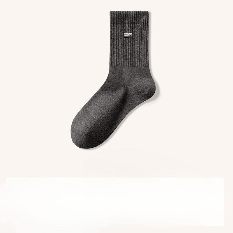 Men's Pure Cotton Mid-calf Cotton Socks, Black, All-cotton for Autumn and Winter, Sweat-absorbing, Deodorizing and Antibacterial