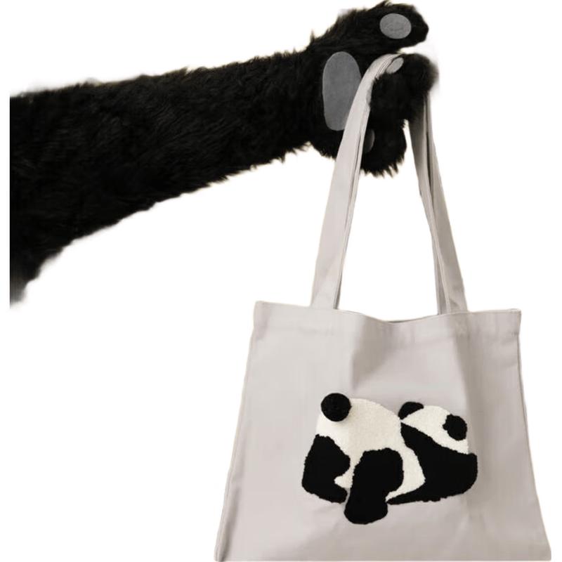 Panda Pompom Canvas Tote Bag