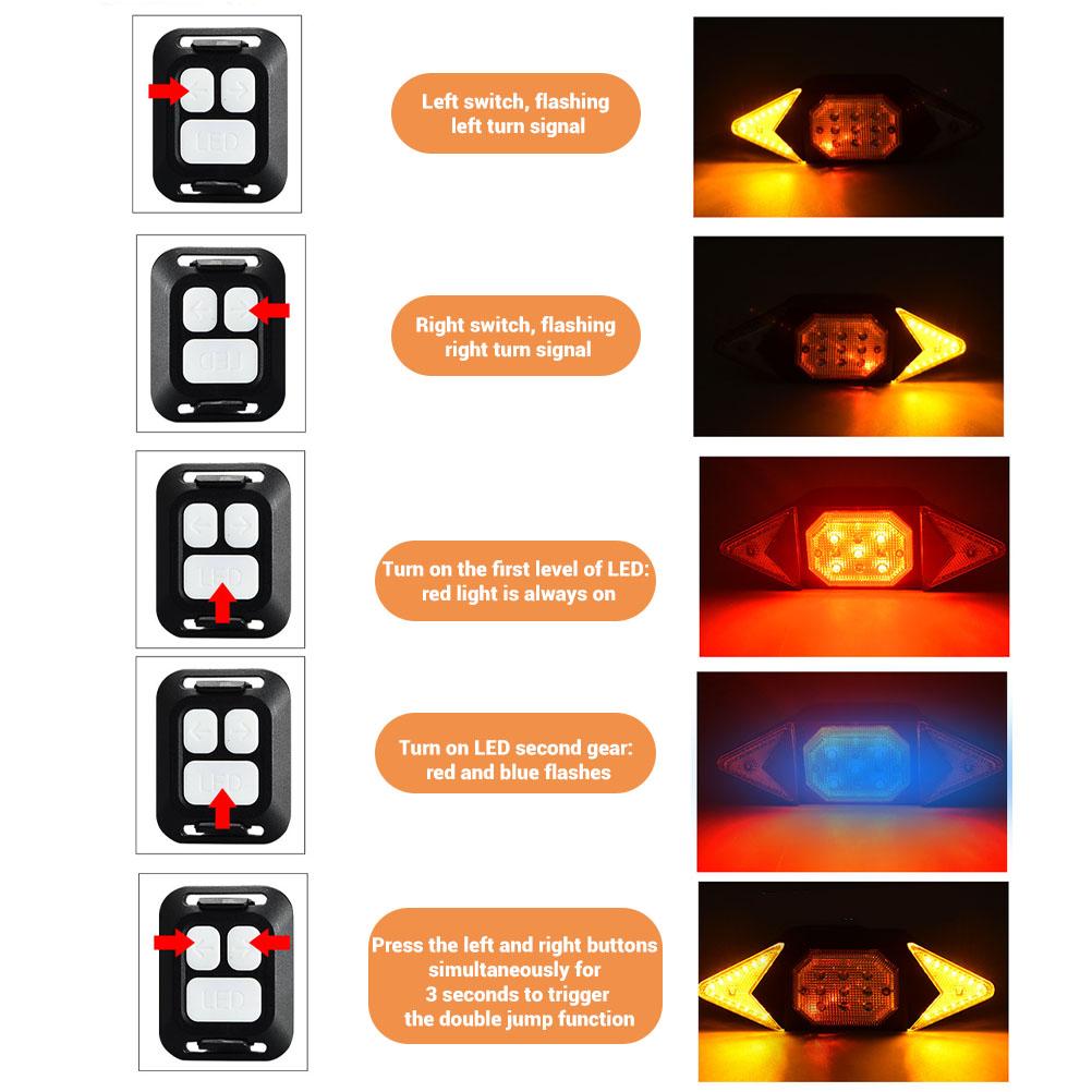 Wireless Remote Control Rear Tail Light USB Charging Bike Turn Signals Safety Warning Light
