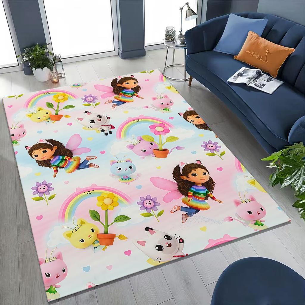 3D kreslený roztomilý Gabiin domeček pro panenky Dívčí dárek Koberec do ložnice obývacího pokoje pohovky Dům Rohožka Dekorace, Velká dětská protiskluzová podlahová rohož