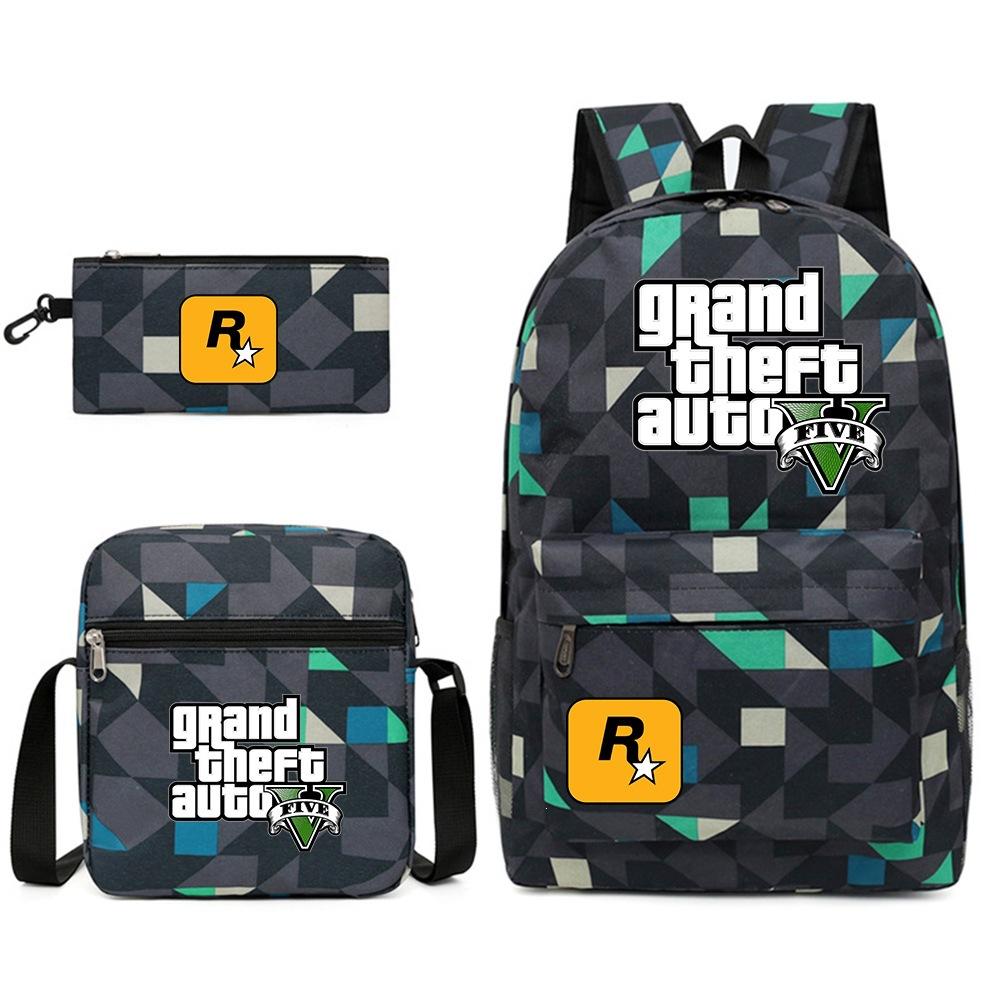 Grand Theft Auto Spel Merchandise Mode Student Schooltas Rugzak Schouder Etui 3-Delige Set