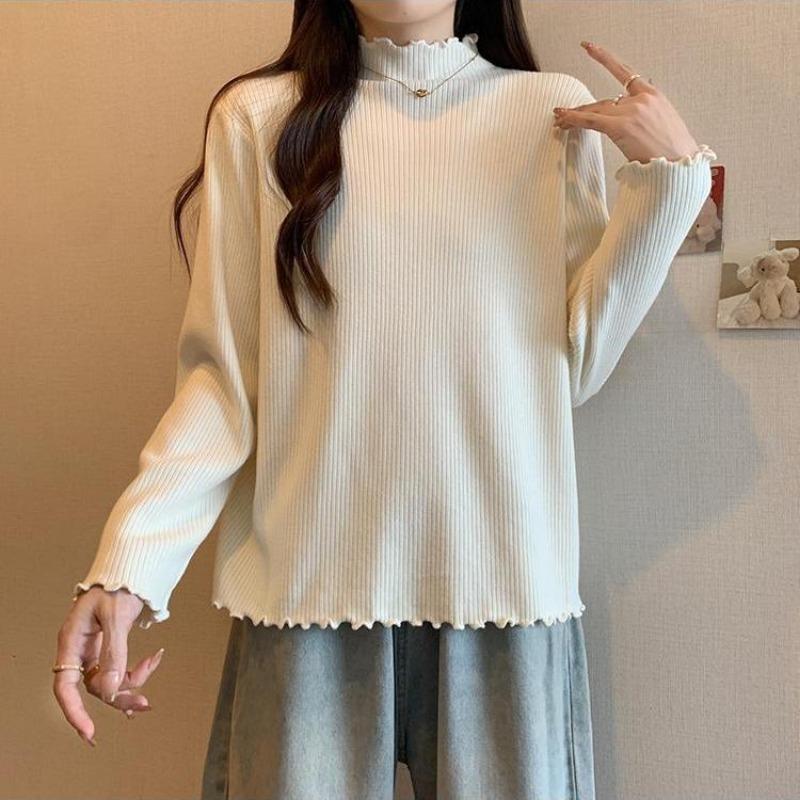 

Нижнее белье Женская Осень и Зима Новый Стиль Немецкий Вельвет Теплая Рубашка с Воланами с Полувысоким Воротником Свободный Топ с Длинным Рукавом L белый