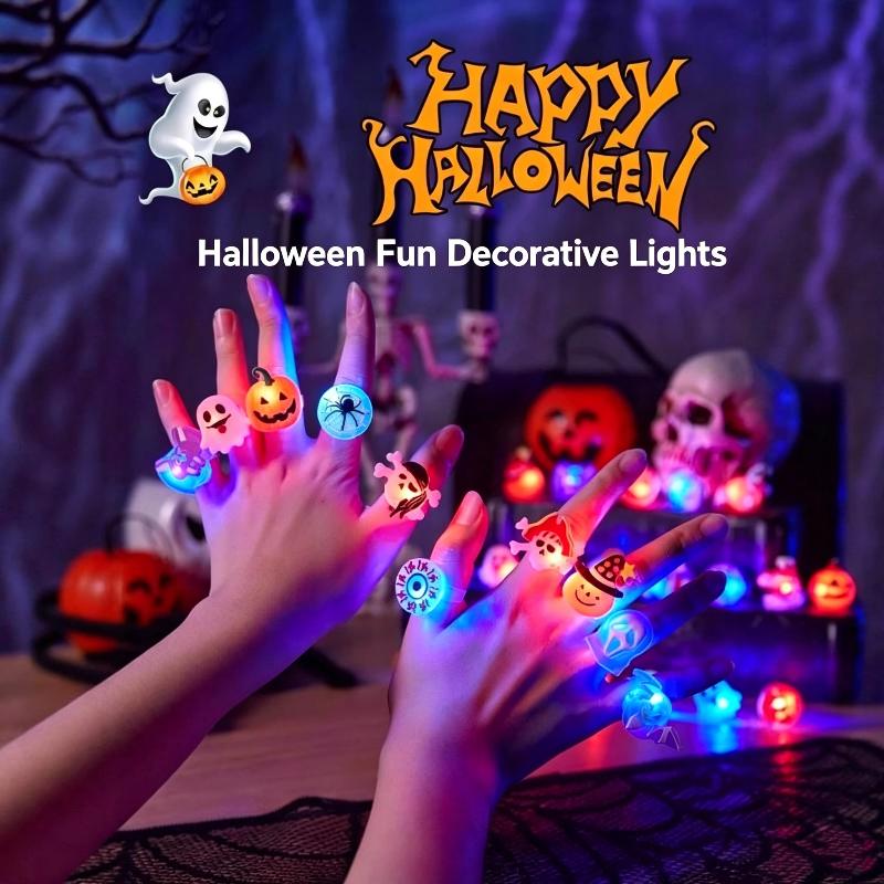 5 stk Halloween LED Lysende Fingerringe Assorterede Spooky Designs Til Halloween Fest Knep Eller Slik Børne Favor