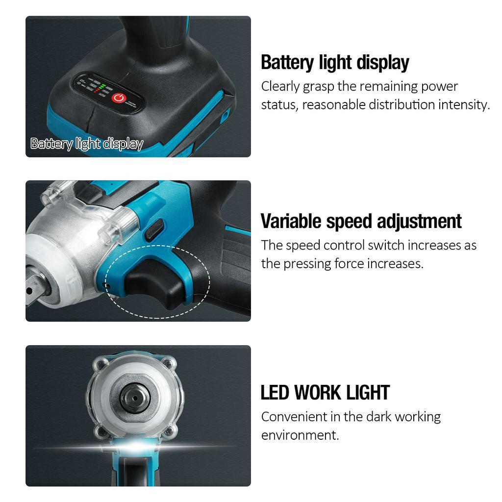 Rechargeable 520N.M Brushless Electric Impact Wrench 1/2 Socket Cordless Wrench Power Tools 7000rpm for 18V Battery NEW