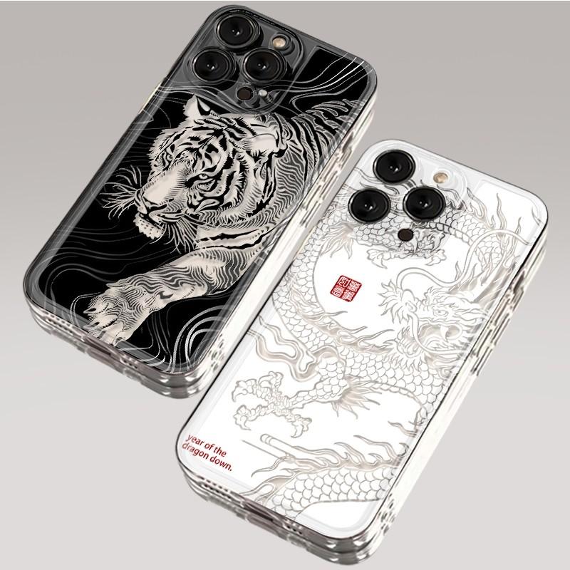 Fashionable Hollow Tiger Dragon iPhone Case For iPhone 17 16 15 14 13 12 11Pro Max XR XS MAX 7 8 PLUS MINI INS Transparent Cover