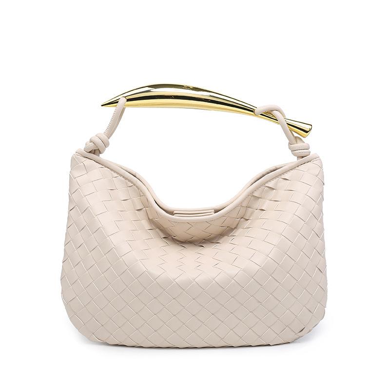 

2024 Cross-border European and American style sardines woven bag, dumpling bag, metal handle handbag, storage dumpling bag 33*4*20cm грязно-белый