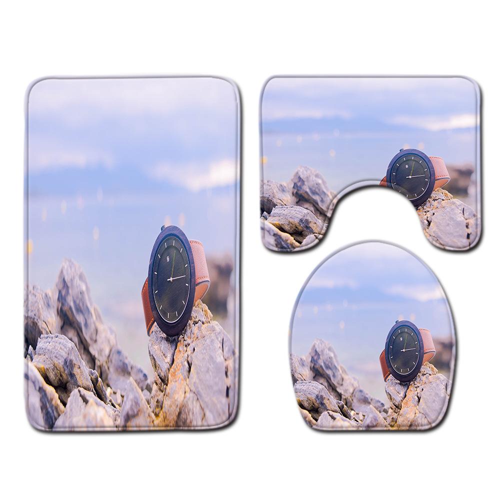 Beach View Bathroom Floor Mat Three-Piece Toilet Carpet Toilet Mat Set Door Mat Bathroom Non-Slip Mat