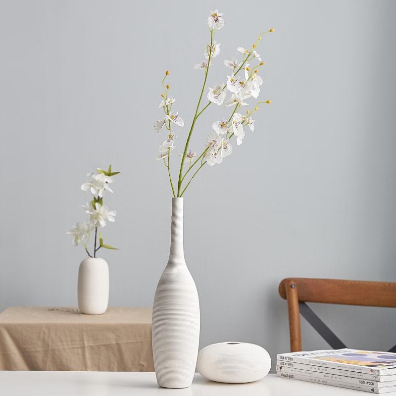 Vaseflower Ceramic 1pc White Vase Minimalism Style For Modern Table Shelf Home Decor Fit For Fireplace Bedroom Living Room Centerpieces Office Desk