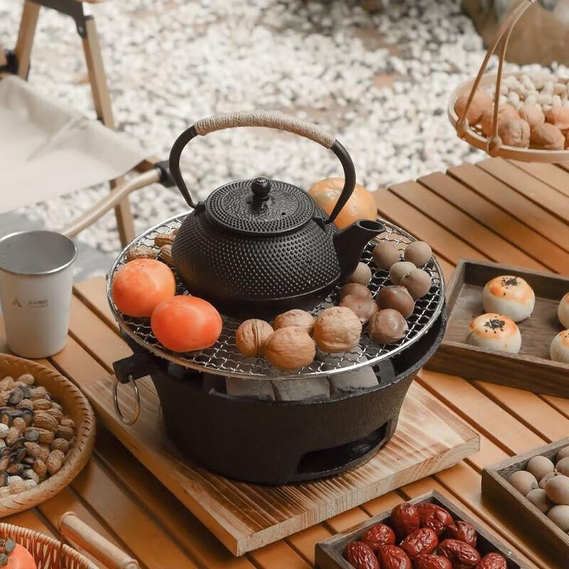 OEING Cast Iron Charcoal Tea and Grill Stove Set