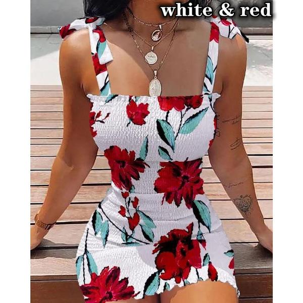 Frauen 2022 Sommer Ärmellose Sexy Kleid Hosenträger Rock Druck Taille Engen Kleid