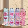 1PC Pink Cherry Blossom Flower Pattern Art 750ml Color Plastic Sports Water Bottle Leakproof Flip Straw Lid Suitable for Sports Office Home Use