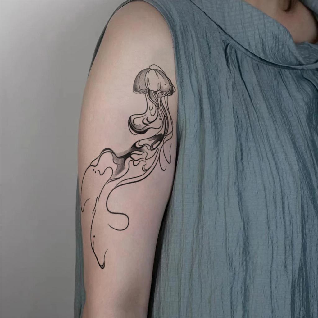 Premium Sense, Simple Personality, Small Fresh Ink Jellyfish Arm Tattoo Sticker