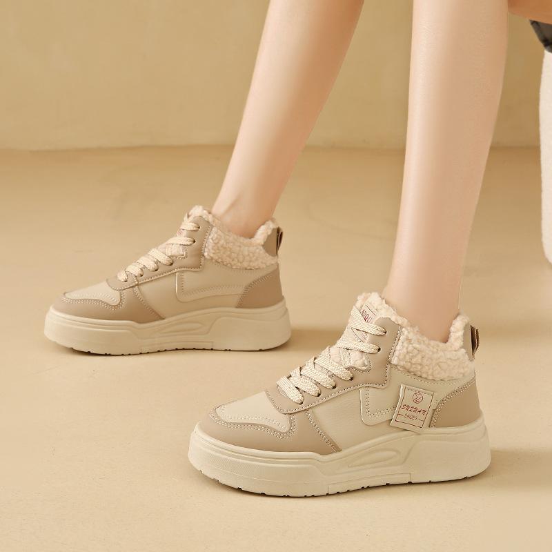 Winter velvet warm thick-soled outdoor cotton shoes women's high-top ins student leisure sports women's shoes