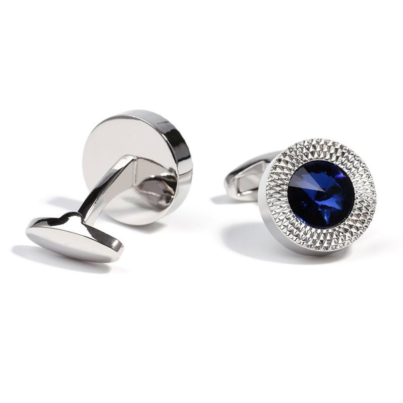 Men s Cufflinks High-quality Light Luxury Blue Crystal Round Silver Jewelry copper