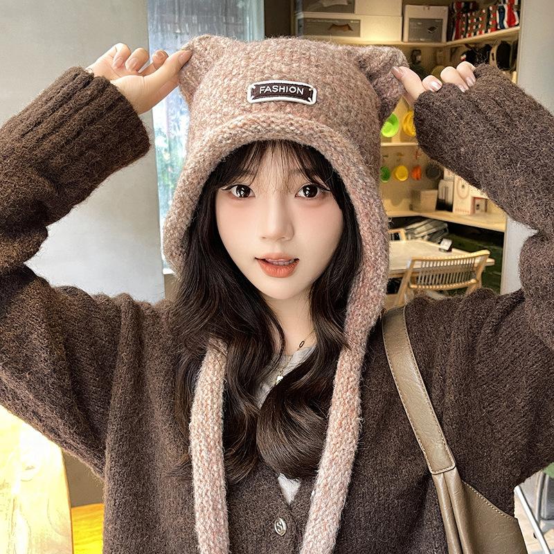 Autumn And Winter Woolen Cute Bear Ear Hat For Women 2026 Cute Fashionable Warm Outdoor Warm Cold-proof Sweet Knitted Newhat