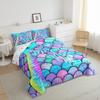 Erosebridal Mermaid Comforter Set Twin Size, Kids Fish Scales Duvet Sets, Girly Rainbow Bedding Set for Boys Teens Women Bedroom, Ocean Life