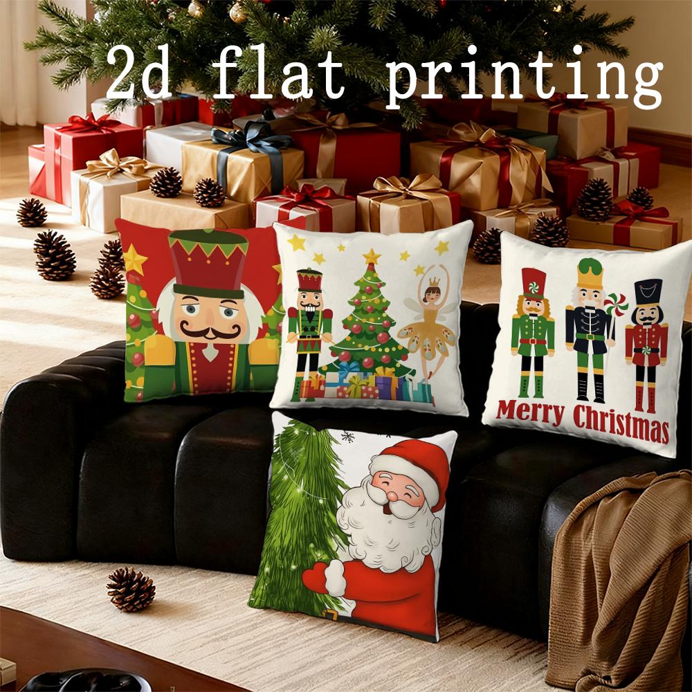 Home Decor Christmas Nutcracker & Santa Pillow Covers Pattern Cushion Cover Suitable for Sofa Bedroom Car Pillow Cover