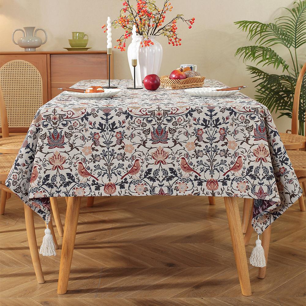 Vintage Oil Painting Tablecloth Tv Cabinet Cover Towel Jacquard Broken Cotton And Linen Cover Household Rectangular Tablecloth