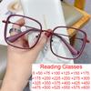 Large Square Women's Hyperopia Glasses Anti Blue Light Glasses For Tired Eyesight Metal Frame Dark Red Farsighted Glasses