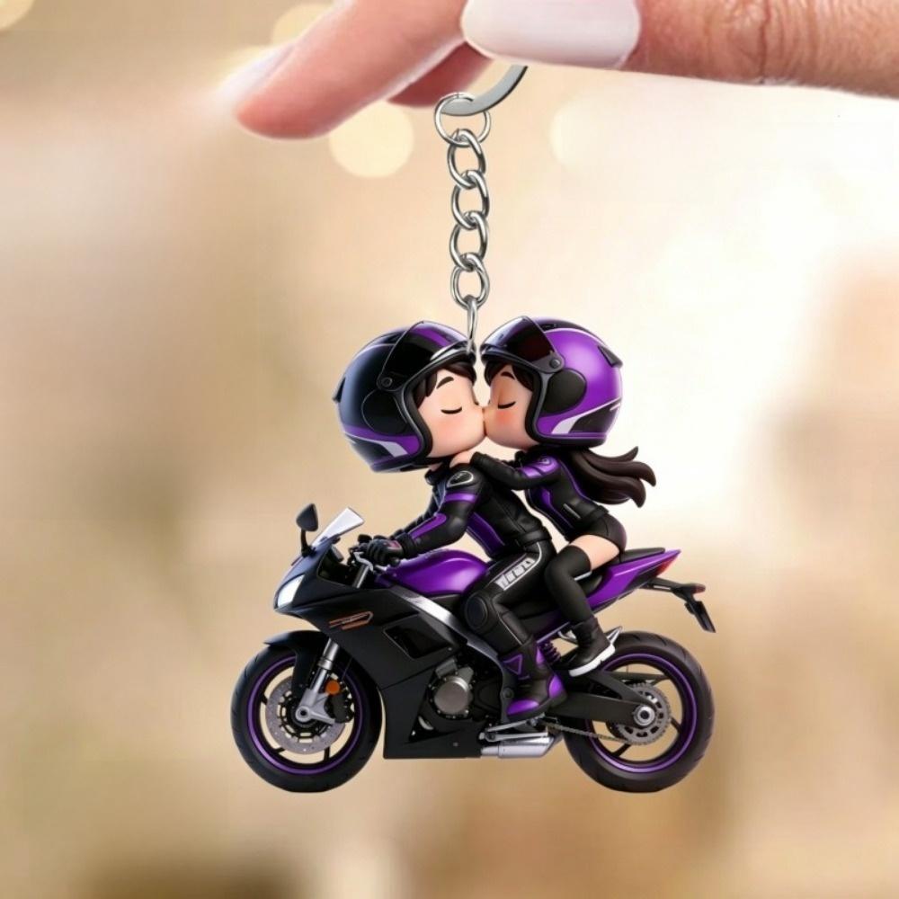 Mini Design Motorcycle Keychain 2D Flat Bag Hanging Charm Couple Keychain Backpack Decor