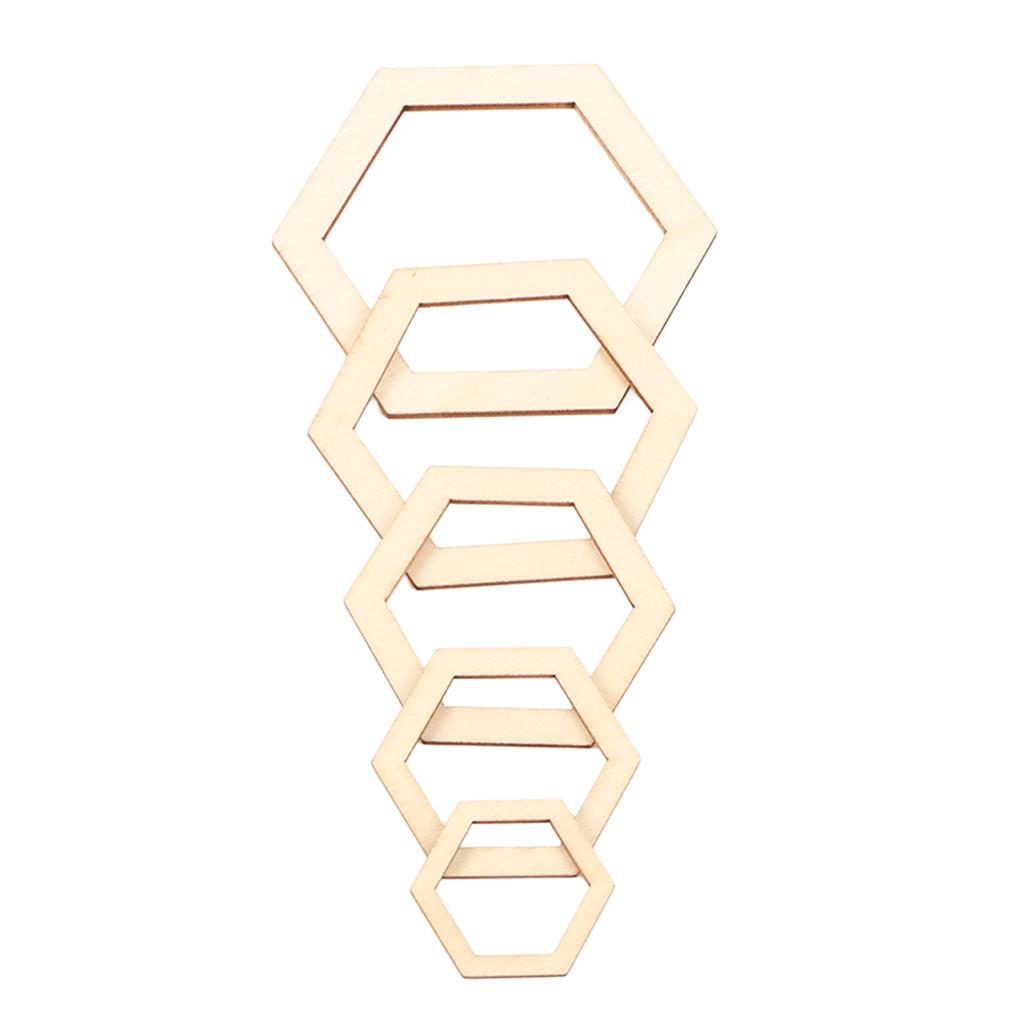205Pcs Hexagonal Wooden Cutouts 5 Sizes Light Durable Odourless Blank Wood Pieces for Decoration DIY Craft
