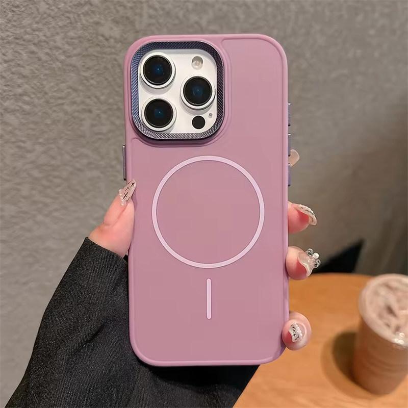 Metal lens frame magsafe charging phone case for iPhone 16 15 14 13 12 11 Pro Max magnetic liquid silicon back cover